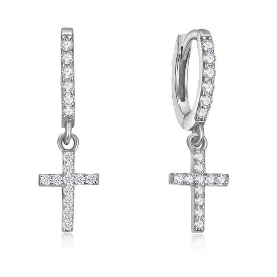 Klappcreolen mit Anhänger Kreuz 30 Zirkonia Silber 925/000