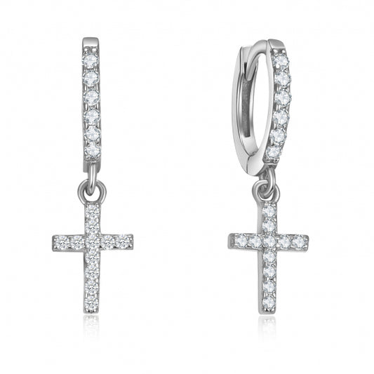 Klappcreolen mit Anhänger Kreuz 30 Zirkonia Silber 925/000