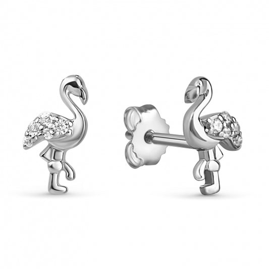 Ohrstecker Flamingo mit 10 Zirkonia Silber 925/000 rhodiniert