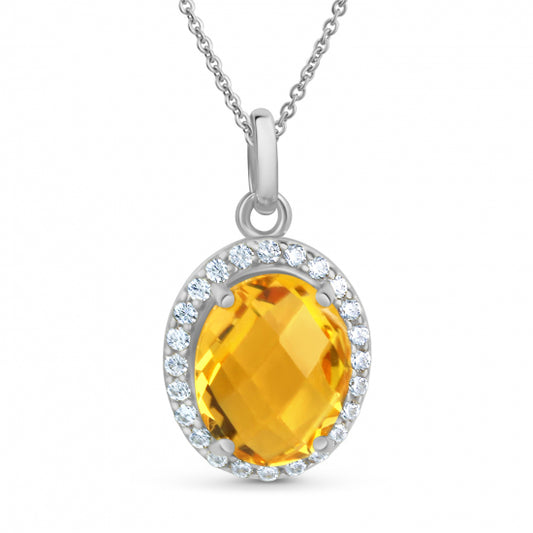 Anhänger mit Kristallglas Citrin und 24 Zirkonia weiß Silber 925/000 rhodiniert