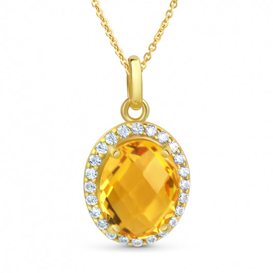 Anhänger mit Kristallglas Citrin und 24 Zirkonia weiß Silber 925/000 vergoldet