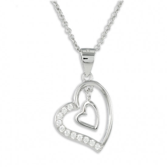 Collier Herz mit 11 Zirkonia Echt Silber 925/000