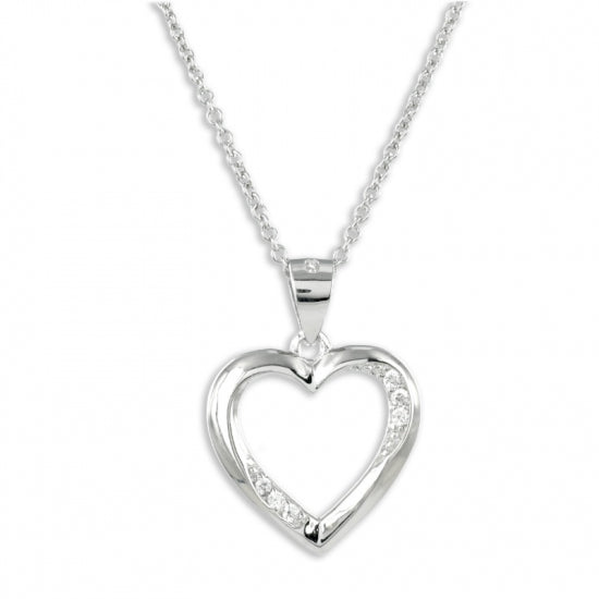 Collier Herz mit 6 Zirkonia Echt Silber 925/000
