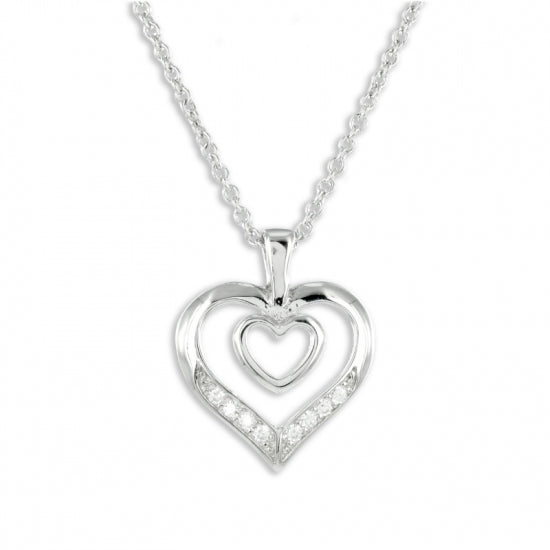 Collier Herz mit 8 Zirkonia Echt Silber 925/000