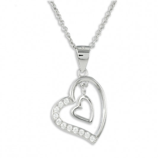 Collier Herz mit 11 Zirkonia Echt Silber 925/000