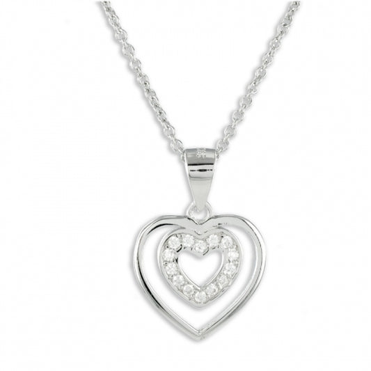 Collier Herz mit 14 Zirkonia Echt Silber 925/000
