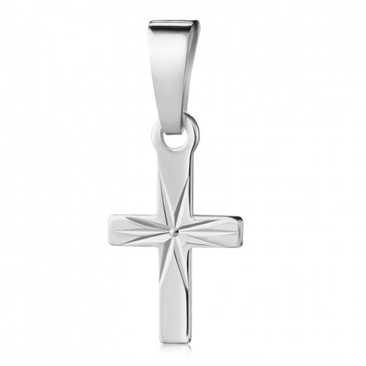 Anhänger Kreuz glanz/diamantiert 10mm Silber 925/000 rhodiniert