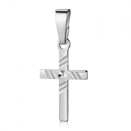 Anhänger Kreuz glanz/diamantiert 13mm Silber 925/000 rhodiniert