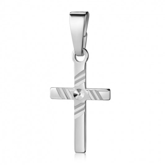 Anhänger Kreuz glanz/diamantiert 13mm Silber 925/000 rhodiniert
