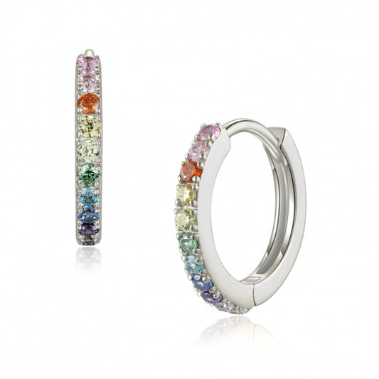 Klappcreolen mit 22 Zirkonia Rainbow Colour Silber 925/000