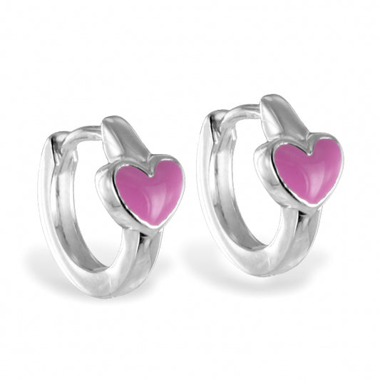 Klappcreolen 11mm mit Herz pink - Silber 925/000