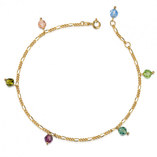 Fußkette mit 6 Swarovski Kristallen/Elements Silber 925/000 3 Milliemes vergoldet