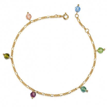 Fußkette mit 6 Swarovski Kristallen/Elements Silber 925/000 3 Milliemes vergoldet