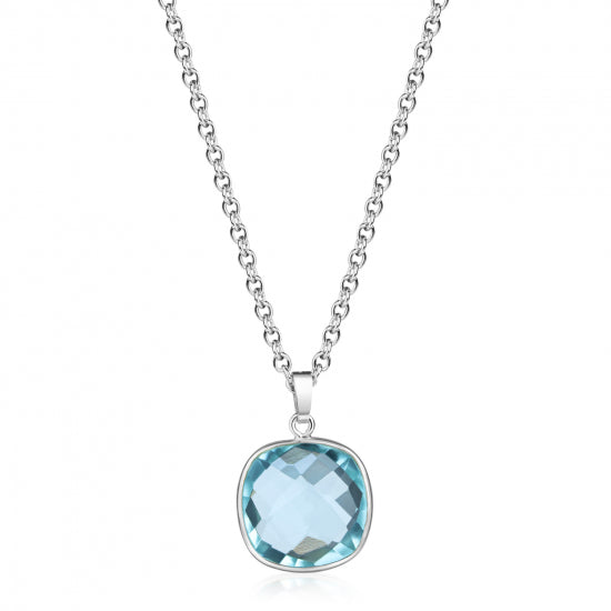 Collier mit Quarz in Swiss Blue 13x13mm Silber 925/000