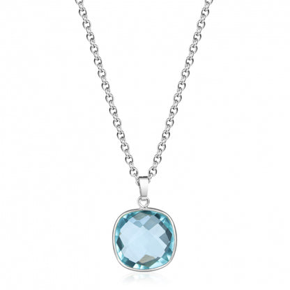 Collier mit Quarz in Swiss Blue 13x13mm Silber 925/000