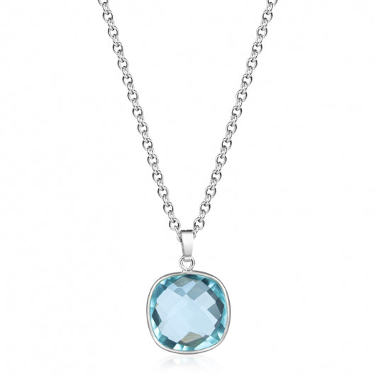 Collier mit Quarz in Swiss Blue 13x13mm Silber 925/000