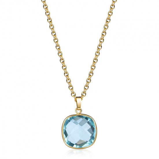 Collier mit Quarz in Swiss Blue 13x13mm Silber 925/000 3 Milliemes vergoldet