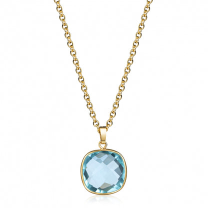 Collier mit Quarz in Swiss Blue 13x13mm Silber 925/000 3 Milliemes vergoldet