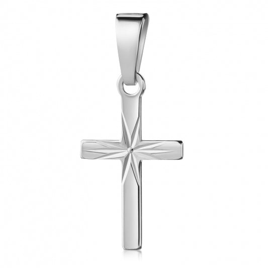 Anhänger Kreuz glanz/diamantiert 13mm Silber 925/000 rhodiniert