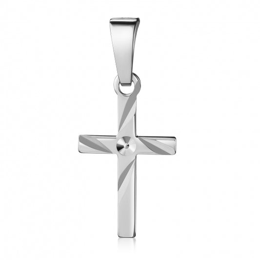Anhänger Kreuz glanz/diamantiert 13mm Silber 925/000 rhodiniert