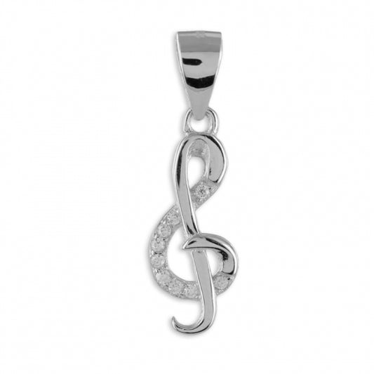Anhänger Notenschlüssel mit 9 Zirkonia Echt Silber 925/000