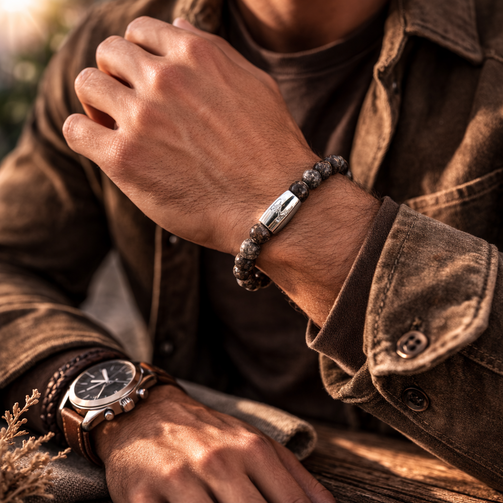 Lovebird Armband Jaspis braun Edelstahl