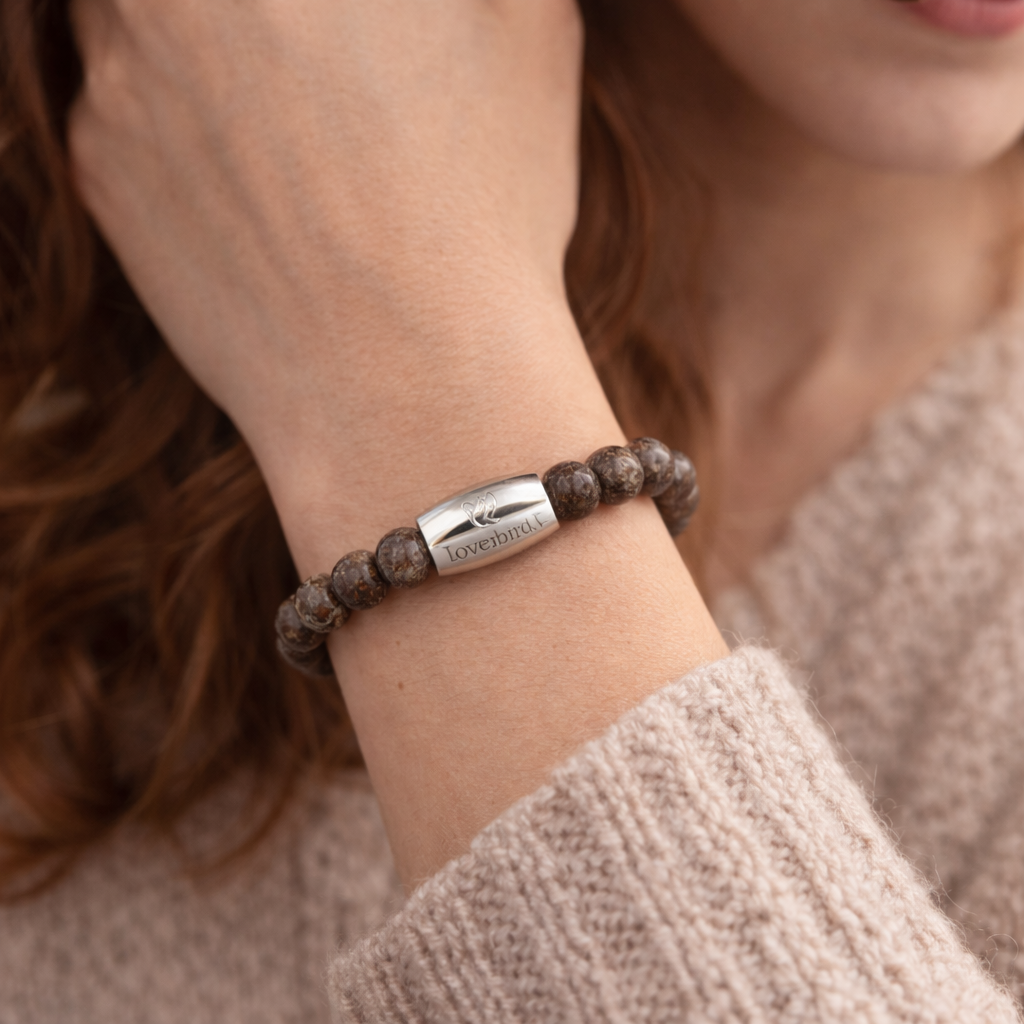 Lovebird Armband Jaspis braun Edelstahl