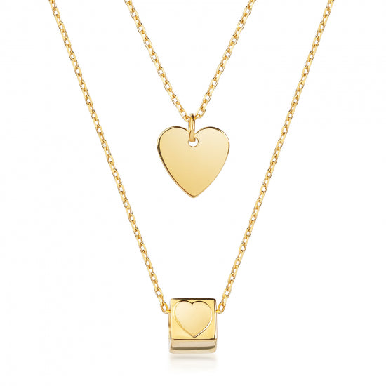 Collier 2-rhg. mit Herz & Würfel Silber 925/000 vergoldet