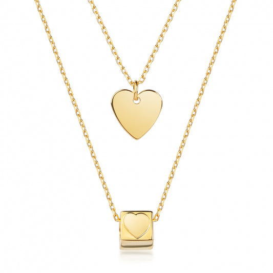Collier 2-rhg. mit Herz & Würfel Silber 925/000 vergoldet