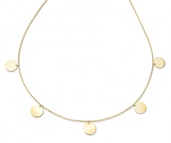 Collier Vergoldet mit 5 Plättchen 10mm Silber 925/000 vg.