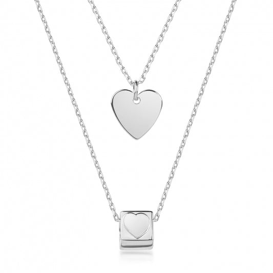 Collier 2-rhg. mit Herz & Würfel Silber 925/000 rhodiniert
