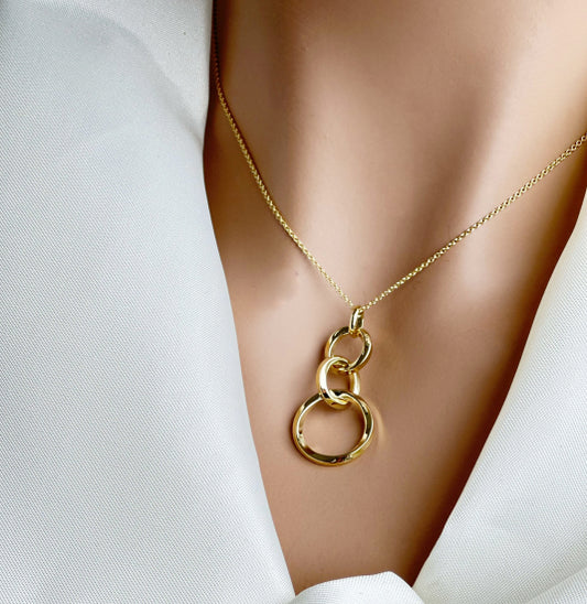 Collier 3 Ringe Silber 925/000 vergoldet