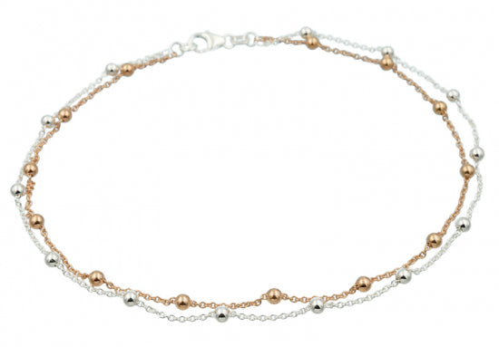 Fußkette 2-farbig mit Kugeln Silber 925/000