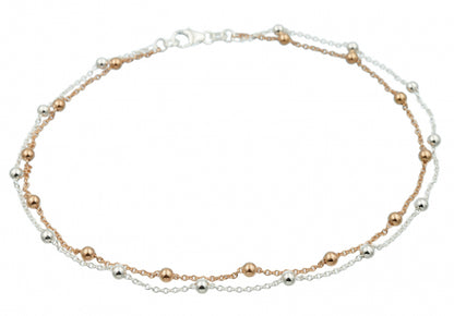 Fußkette 2-farbig mit Kugeln Silber 925/000