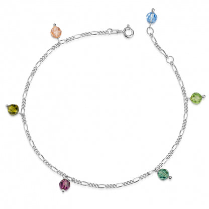 Fußkette mit 6 Swarovski Kristallen/Elements Silber 925/000