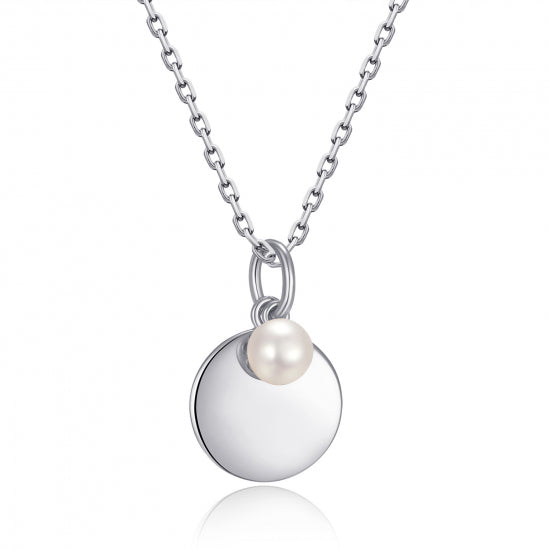 Collier mit Gravurplatte Ø 11.5mm und Süßwasser-Zuchtperle Ø 4.5mm Silber 925/000