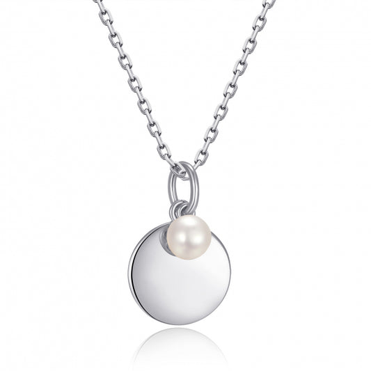 Collier mit Gravurplatte Ø 11.5mm und Süßwasser-Zuchtperle Ø 4.5mm Silber 925/000