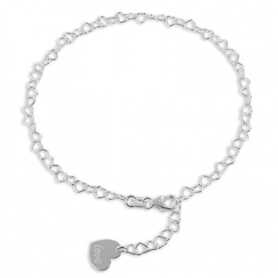 Fußkette Herzen LOVE Echt Silber 925/000