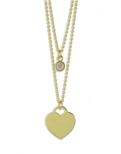 Collier 2-rhg. Herz/Zirkonia Silber 925/000 vergoldet