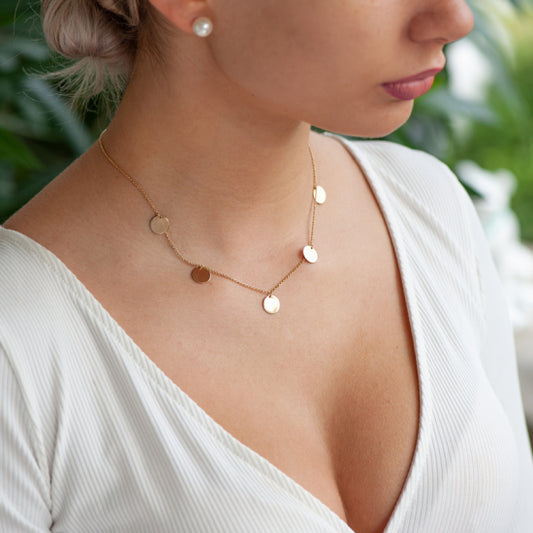 Collier Rosegold mit 5 Plättchen 10mm Silber 925/000 rvg.