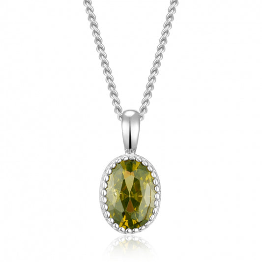 Collier mit Anhänger oval Zirkonia olivfarben Silber 925/000