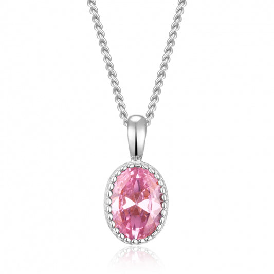 Collier mit Anhänger oval Zirkonia pink Silber 925/000