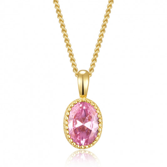 Collier mit Anhänger oval Zirkonia pink Silber 925/000 vergoldet