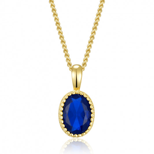 Collier mit Anhänger oval Zirkonia London Blue Silber 925/000 vergoldet