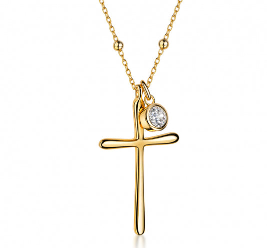 Collier mit Kreuz/Zirkonia Silber 925/000 vergoldet