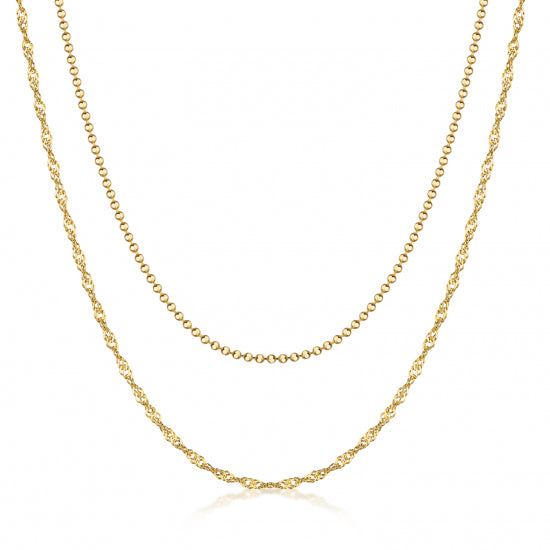 Collier in Layer-Optik Singapur/Kugelkette 40+5cm Silber 925/000 vergoldet