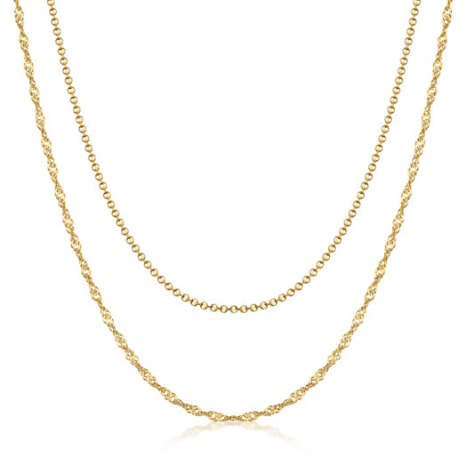 Collier in Layer-Optik Singapur/Kugelkette 40+5cm Silber 925/000 vergoldet