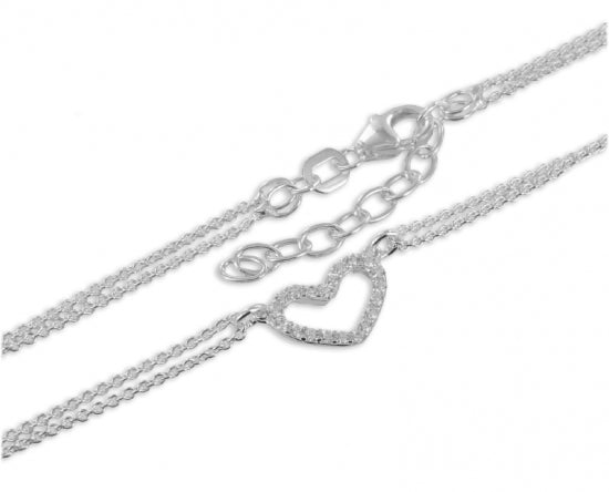 Fußkette Herz mit 20 Zirkonia Echt Silber 925/000