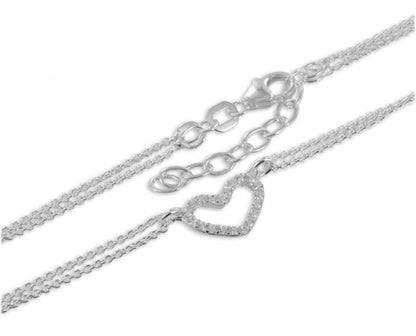 Fußkette Herz mit 20 Zirkonia Echt Silber 925/000