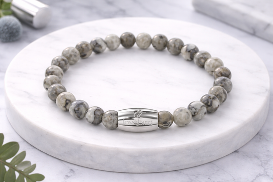 Lovebird Armband Jaspis grau Edelstahl